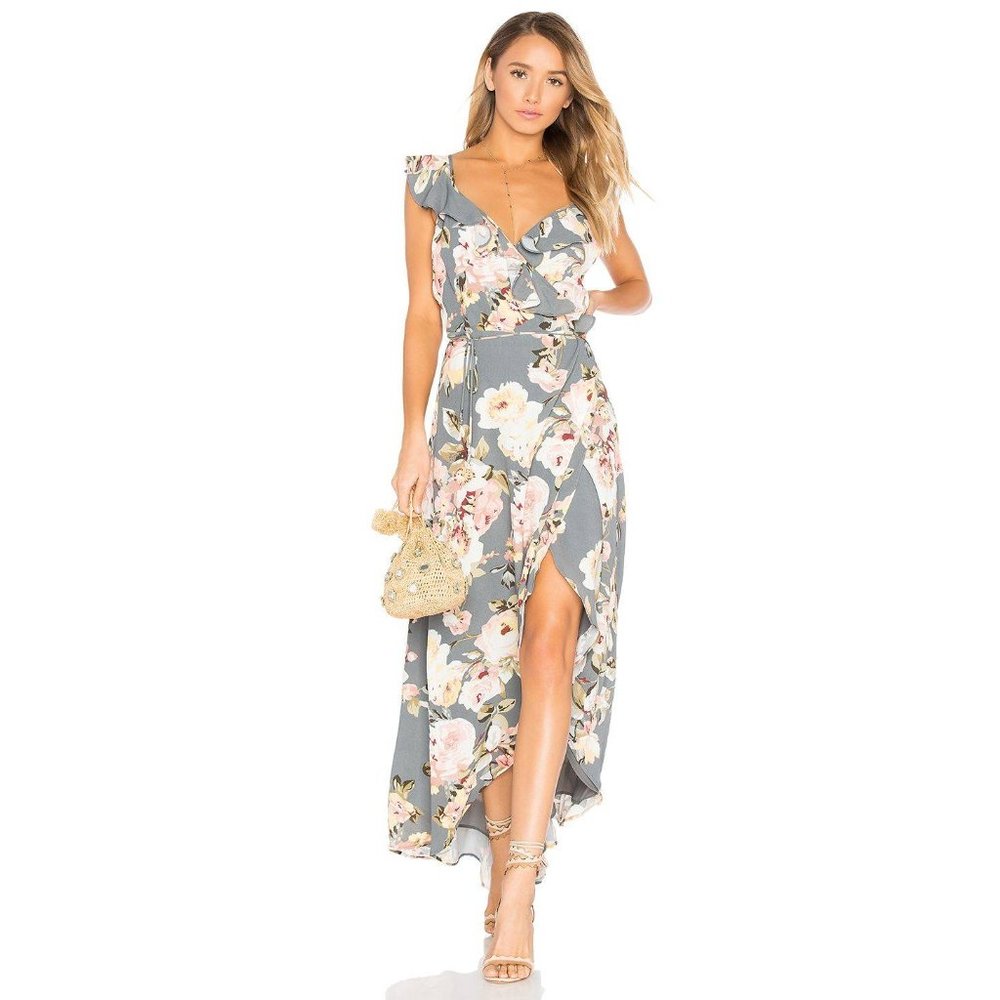 Revolve Privacy Please Gray Floral Wrap Dress